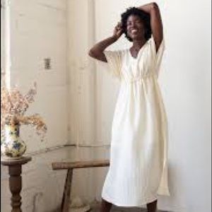 Gracemade Lightweight Rayon V Neck Dress, Creme